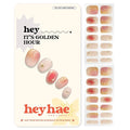 Heyhae Semi Cured Gel Nail Strips | No LED Lamp Needed | Ombre, Gold, Spring | Easy Apply & Remove, Salon Quality | Includes 28 Strips, 1 Prep Pads, Nail File & Wooden Stick - Hey, It's Golden Hour