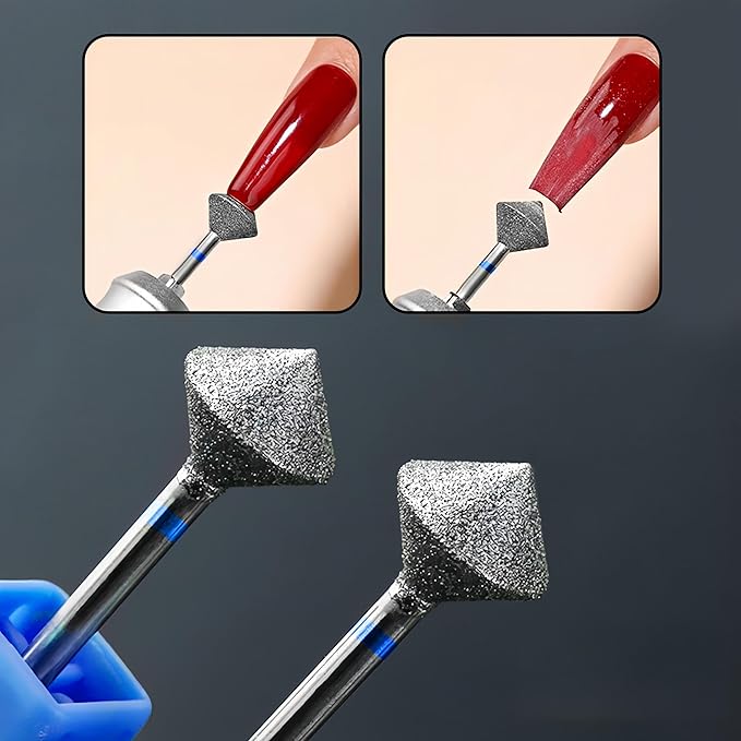 Acycoin2A 2Pcs 10mm Rhombus Diamond Nail Drill Bit 3/32" Rotary Burr Manicure Pedicure Grinding Head Nail Cutters for Professional and Home Use
