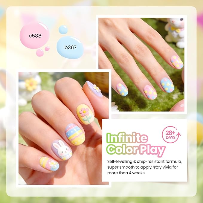 Beetles Easter Gel Polish Set - 6 Colors Pastel Polka Dot Gel Nail Kit Pink White Yellow Blue Green Color Soak Off UV LED Nail Polish Nail Art Home DIY & Nail Techs Spring Gift for Women