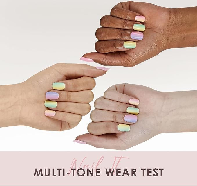 Semi Cured Gel Nail Strips – Real Gel Nail Polish Wraps for Brittle Nails | Waterproof Long Lasting Easy Peel-Off Removal | Hema-Free | Pastel Ombre Rainbow Salon Kit with File & Stick
