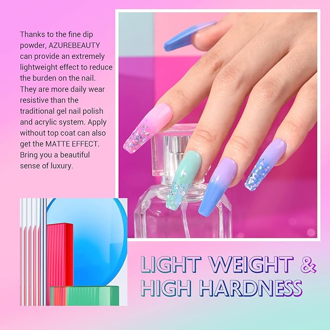 AZUREBEAUTY Color Changing Dip Powder Nail Set, Blue Green Pink Red Grey Trend Ombre Cold Warm Temperature Mood French Nail Art Manicure DIY Salon Gifts, No Need Nail Lamp Cured 6 PCS