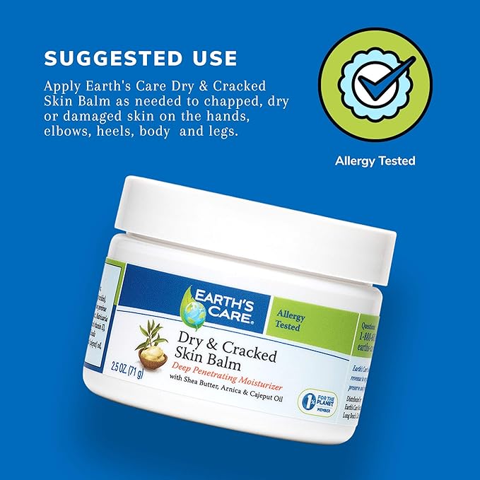 Earth's Care Dry and Cracked Skin Balm Moisturizer for Dry Skin - Cracked Hands Repair Cream - Foot Cream for Dry Heels 2.5 OZ. (2 Jars)