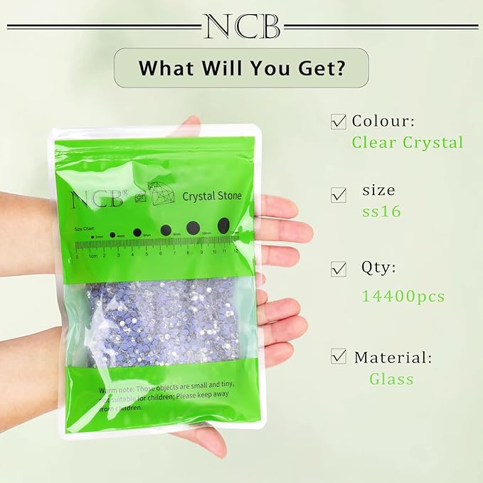 NCB 14400pcs Hotfix Crystal Rhinestones for Clothes Crafts, Hot Fix Bulk Flatback Crystals, Iron on Hotfix for DIY Decoration 100 Gross (Clear Crystal, ss16/14400pcs)