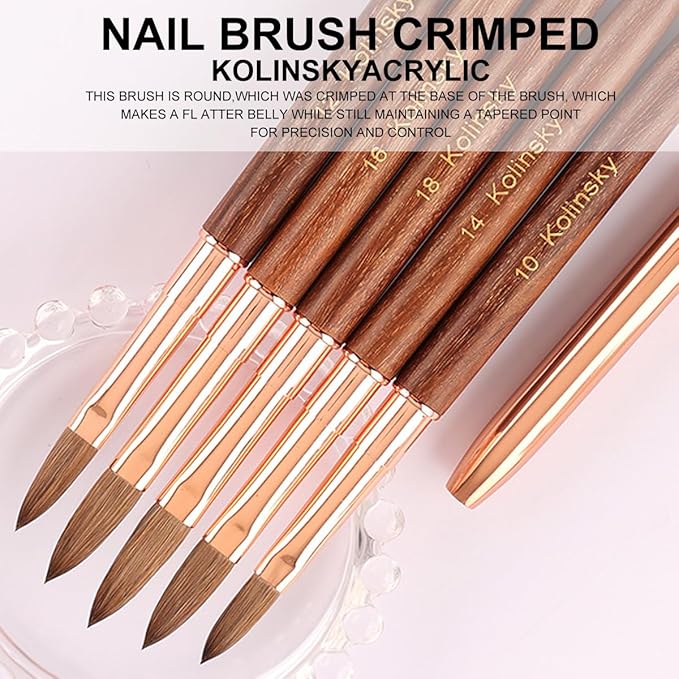 100% Pure Kolinsky Acrylic Nail Brush Size 2 for Acrylic Application - Acrylic Powder Brush for Nail Art Professional Salon Quality Acrylic Powder Brush for Nail Art Extension (Rose Gold Wood)