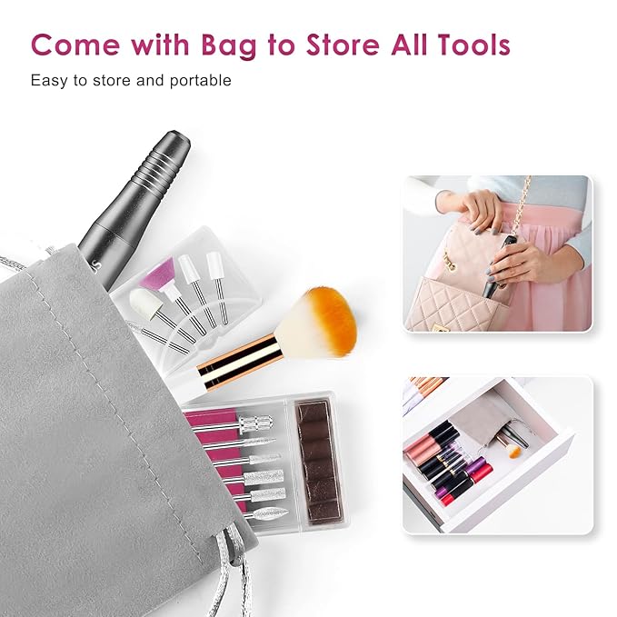 COSLUS C20 Cordless Nail Drill Electric File: Professional for Acrylic Gel Dip Powder Nails Portable Nail Drill Machine Kit for Manicure Pedicure Nail Set with Everything Rechargeable Lightweight