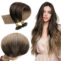 RUNATURE Balayage Hair Extensions U Tip Hair Extensions Real Human Hair Straight K Tip Extesions Dark Brown to Light Brown Balayage Keratin Pre Bonded Extensions for Women, 14 Inch 50g 50s