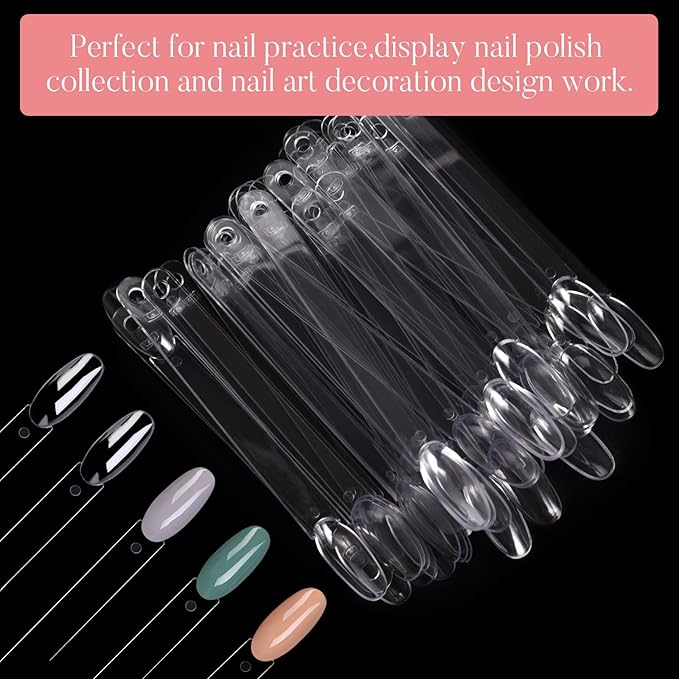 150PCS Nail Swatch Sticks with Ring Fan Shaped Nail Polish Sample Sticks False Nail Sample Swatches for Nail Practice Color Display