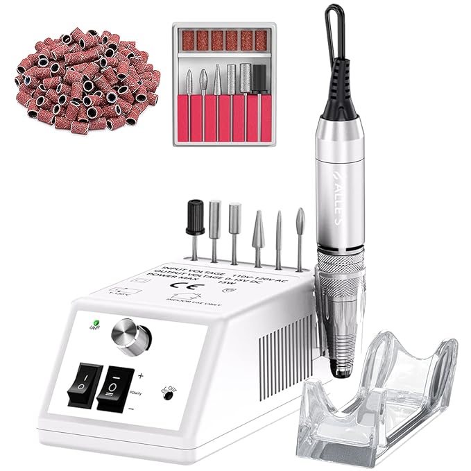 Professional Electric Nail Drill Machine 30000 RPM Efile Buffer Manicure Grinder Tools for Acrylic Nails with Nail Bits and Sanding Bands - White