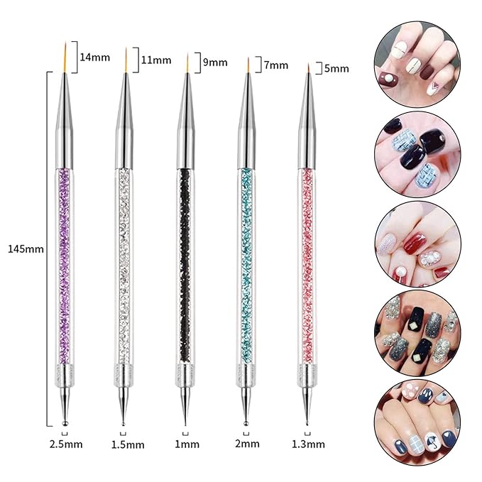 SILPECWEE 10pcs Nail Art Brush Set - Dotting Tools, Liner, Ombre, Clean Up, Design & Acrylic Manicure Brushes for Nail Art & Painting Kit