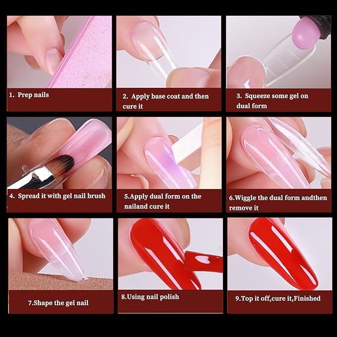 288PCS Nail Forms & Molds for French Nails, Acrylic Nail Tips, 96PCS Duet System Dual Forms Sticker Silicone Reusable Pads, 4 Styles 12 Sizes Scale for Manicure Extension