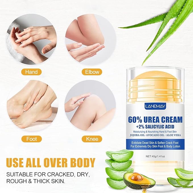 2Pcs Urea Cream 60% for Feet & Dry Cracked Skin, Cracked Heel Repair Stick Maximum Strength Moisturizing Foot & Hand Balm, Repair Creams for Dry Feet, Knee, Elbow and Hand