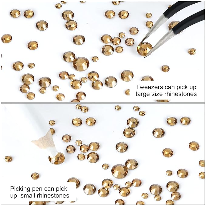 4240Pcs Brown Flatback Rhinestones 6 Sizes Crystal Diamonds for Nail Art Crafts Clothes Shoes with Tweezers and Picking Pen