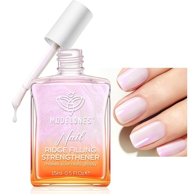 modelones Nail Strengthener and Growth Pearl Pink Nail Polish Nail Repair for Damaged Nails Hardener Extra Strong and Growth Nail Care Gifts for Women 15ml