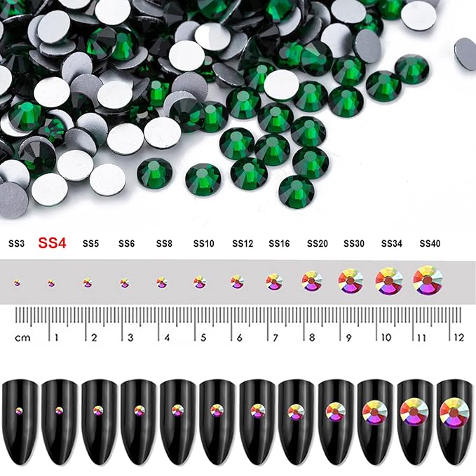 Dowarm 1440 Pieces SS4 Flatback Crystals, 1.5MM Mini Glass Rhinestones for Craft Nail Art Dance Costumes, Non Hotfix (Green/Emerald)