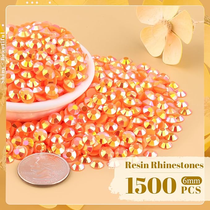 1500PCS 6mm Resin Jelly Rhinestones in Bulk (Orange AB), Bedazzling Flatback Crystals Rhinestones for Crafting DIY Nail Decoration, Gems Diomand Charms for Tumbler Shoes Clothing Fabric