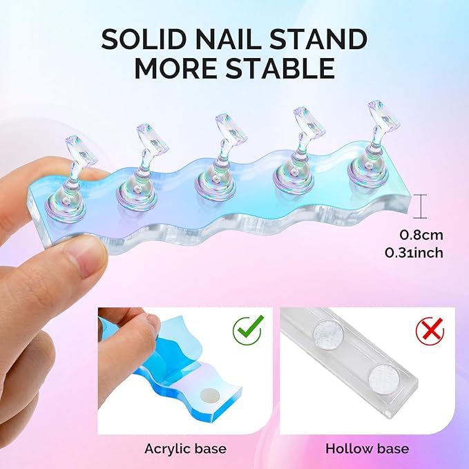 MelodySusie Nail Stand for Press Ons, 3 Sets Blue Acrylic Magnetic Base for Painting Display Holder with Reusable Adhesive Putty for Home DIY Salon Supplies