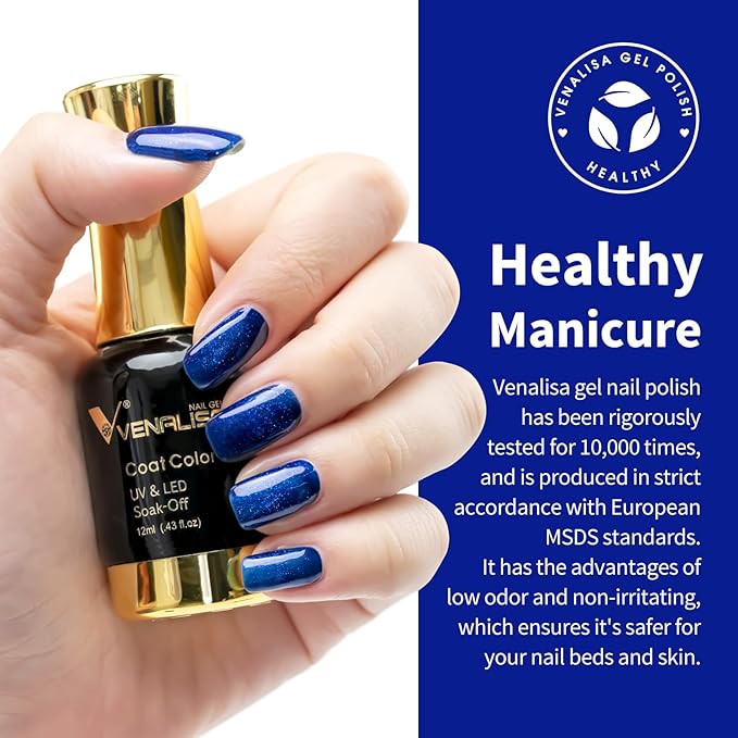 VENALISA Royal Blue Gel Nail Polish, 12ml Dark Blue Gel Polish Navy Color Soak Off UV LED Nail Gel Polish Nail Art Starter Manicure Salon DIY at Home, 0.43 OZ