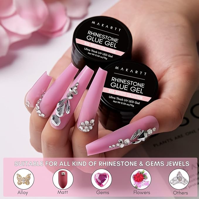 Makartt Updated 2pcs Nail Rhinestone Glue Gel with Brush& Pen tip Bundle with Makartt Nail Rhinestone Glue Gel with Brush Pen Set