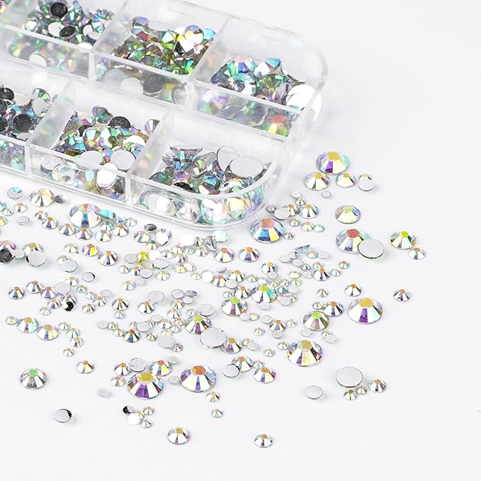 Canvalite 1500PCS Rhinestones Flat Back Gems, Nail Rhinestones Nail Art Gems with Pick Up Tweezers and Rhinestone Picker Dotting Pen, Nail Art Tools for Nails, Clothes, Face, Craft
