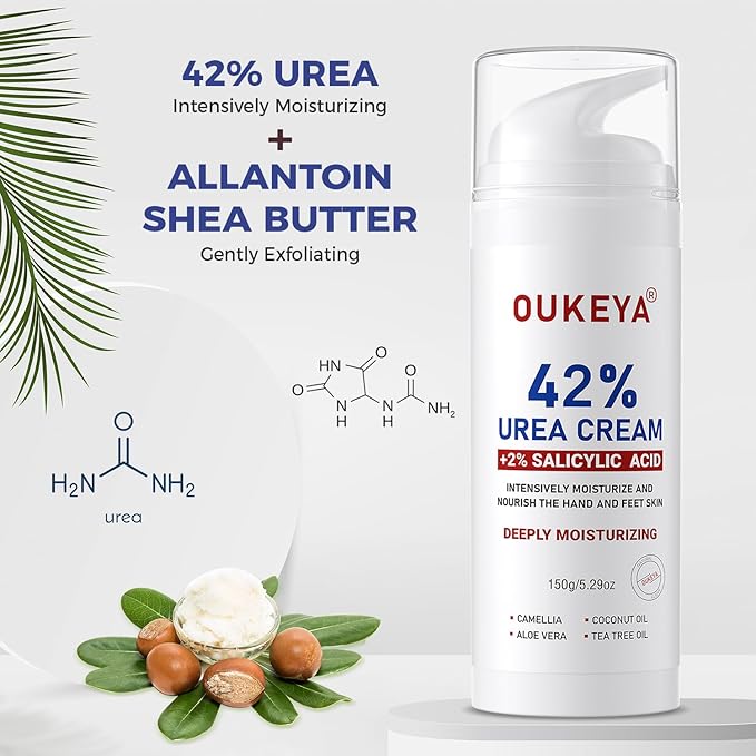 OUKEYA Urea Cream with Salicylic Acid for Dry, Rough Skin – Moisturiser for Feet, Heels, Hands & Elbows, 5.29 Oz