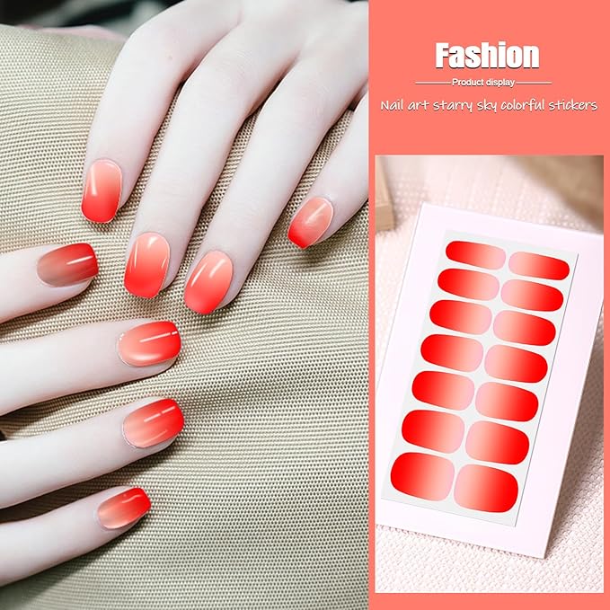 SILPECWEE 16 Sheets Nail Polish Stickers Nail Wraps for Women Gradient Color Gel Nail Stickers Self Adhesive Nail Polish Strips Fingernail Sticker with Nail File (Light Color Style)