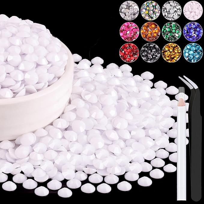 1500PCS 6mm Resin Rhinestones Bulk for Crafting (White), Flatback Bedazzling Crystals for Crafts DIY Nail Decoration, Gems Charms for Tumbler Shoes Clothing Fabric with Pickup Pen and Tweezers