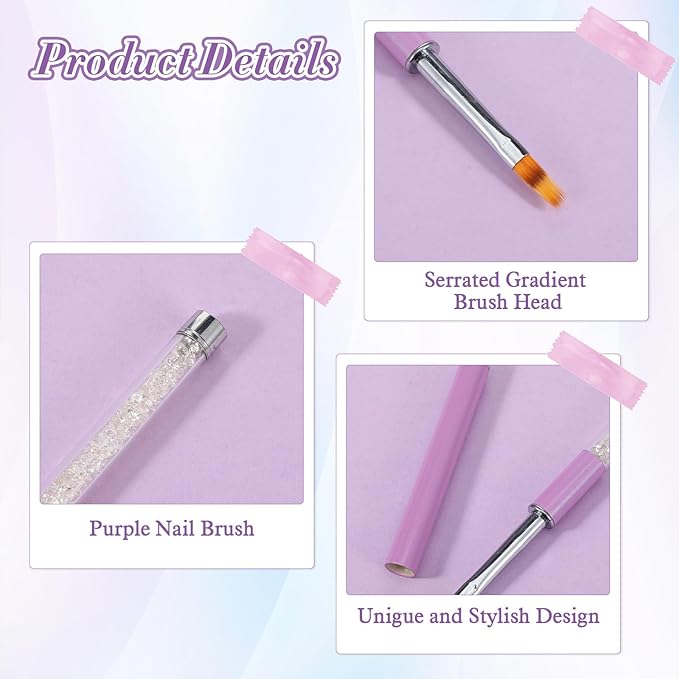 2PCS Nail Ombre Brush Nail Painting Art Brushes with Rhinestone Handle UV Gel Polish Nails Drawing Pen Nails Art Brushes for Nail Design