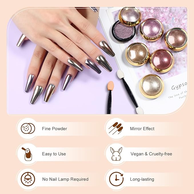 Saviland Chrome Nail Powder Set: 30Pcs Metallic Mirror Chrome Nail Powder Gold Black Red Green Gold Chrome Powder for Gel Nails Home & Nail Salons DIY
