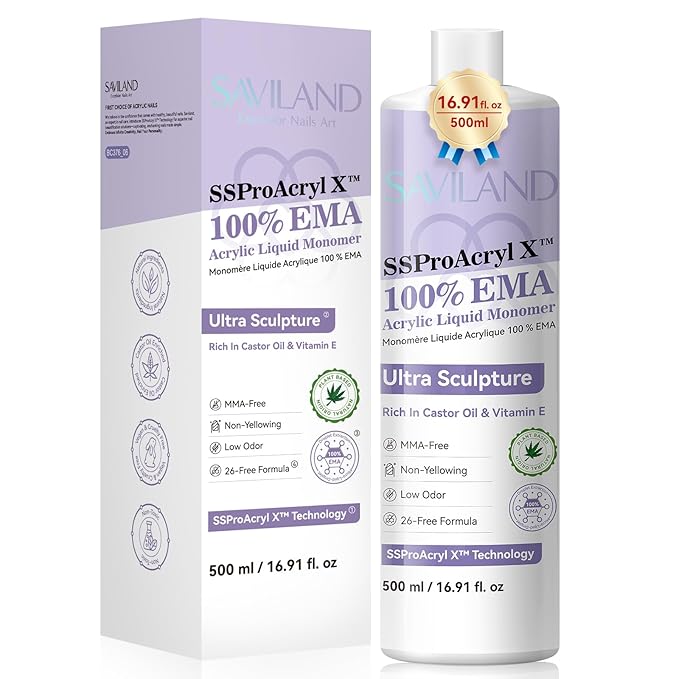 SAVILAND SSPro X Pure EMA Monomer Acrylic Nail Liquid: 500 ml 16.91 fl. oz Acrylic Liquid Low Odor Non-Yellowing Nail Monomer for Acrylic Powder Nail Extension DIY Home