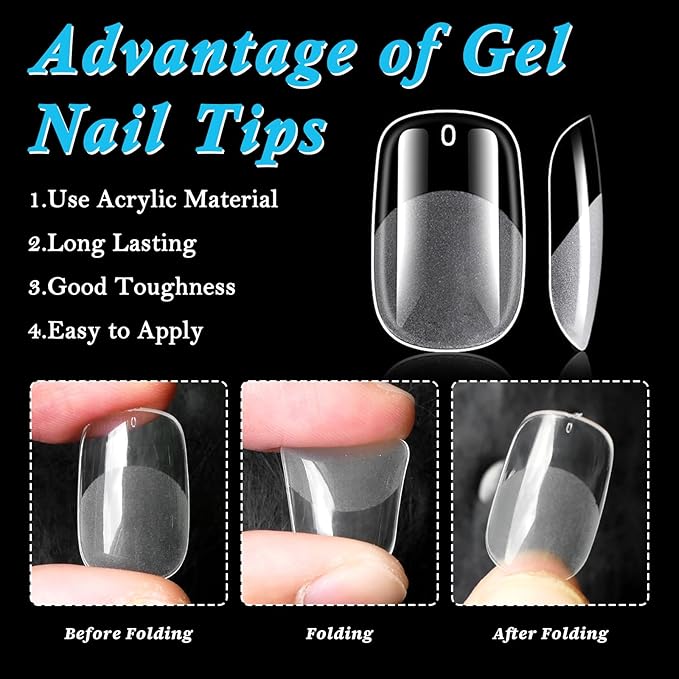 LoveOurHome 420pc Medium Squoval Gel Nail Tips Round Square Press On Nails Clear Full Cover False Artificial Fingernail for Gel Extension Acrylic Nails