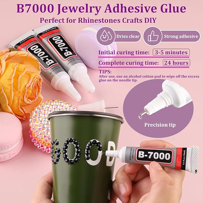 16000Pcs Resin Jelly Rhinestones for Crafting, Black Rhinestones Flatback Gems, Bedazzling Crystal with 3Pcs 10ml B7000 Jewelry Glue for DIY Crafts Clothing Tumblers Shoes Fabric Nail Art