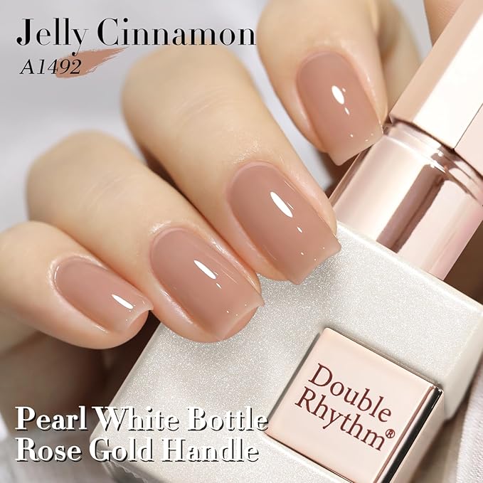 Double Rhythm Gel Polish 15ML Jelly Sheer Pastel Light Milky Color Pearl White Bottle 1 PC 0.5 OZ Full Size Nail Art Salon at Home (Jelly Cinnamon-D1492)