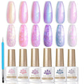 Born Pretty Pearl Gel Nail Polish, 6 Colors Pearl Pink White Purple Shimmer Mermaid Gel Polish Nail Drawing Glitter Polish Soak Off Led Swirl Shell Thread Effect DIY Manicure Gift for Women