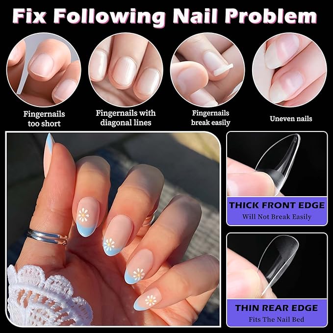 240pc Almond Gel Nail Tips Short Fake Nails Clear Press ons Nail, Extra Short Almond Nails Tips Acrylic Nails Extension Soft Gel Nails Tip Full Cover XS False Nail Clear Artficial Fingernails