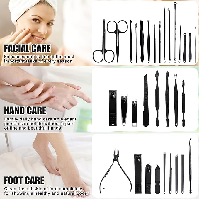 Manicure Set Pedicure Kit Womens Nail Clippers Set 32 in 1 Professional Grooming Care Tools Nail Kit Including Facial, Fingernails and Toenails Care with Travel Case Women (White/Black_32 in 1)