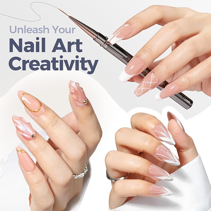 UNA GELLA Nail Art Brushes Metallic, Liner Pens 5Pcs Set For Nail Art Gel Polish, Gray Color, Detail Nail Art Design Painting Brush Set For Nails Gel Fine Drawing Nail Tools, 6/9/11/15/18mm