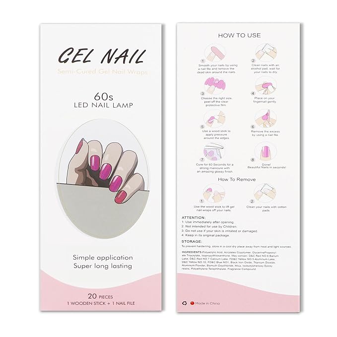 JMEOWIO Gel Nail Stickers Red Glitter Semi Cured Gel Nail Strips Wraps UV/LED Nails Art Design Decoration Accessories