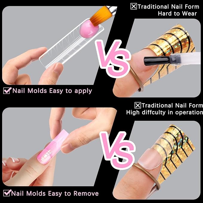 120 Pcs Poly Extension Gel Dual Nail Forms With Scale Builder Coffin Nail for Gel Manicure Art Design Salon DIY at Home (Long U-Shaped Thickened Dual Forms Set)