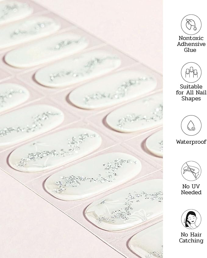 Nail Polish Strips (No UV Lamp Needed) - 22 Pcs Salon Quality Gel Nail Stickers - Long Lasting Wraps (Creamy Silk White)