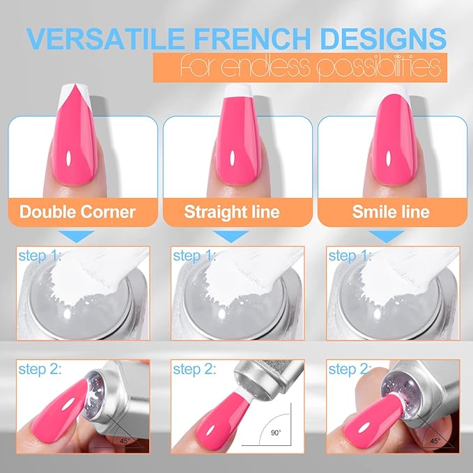 NXJ INFILILA French Tip Nail Stamp, 8 PCS Silicone Nail Art Stamper Kit Suitable for Handheld UV Light for Gel Nails DIY Together with Gel Nail Polish Art Tips Printing Tool Kit