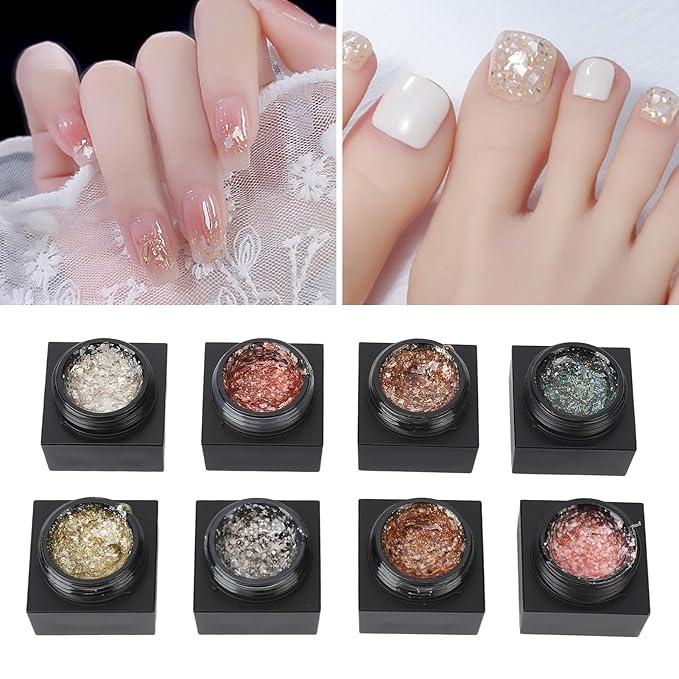 Glitter Gel Nail Polish, Solid Gel Nail Polish Sparkly Gel Nail Polish 8 Colors Nail Sand Shell Gel Polish Soak Off Gel Polish Set for Home Nail Tech DIY Nail Art