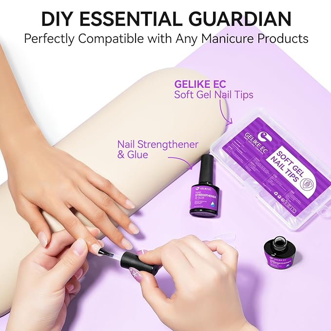 Gelike EC Pro Nail Glue & Strengthener: Nude 6-in-1 Nail Adhesive for Repair - Strengthening & Protein Repair - Perfect for Home & Salon Use 11544 - UV Needed