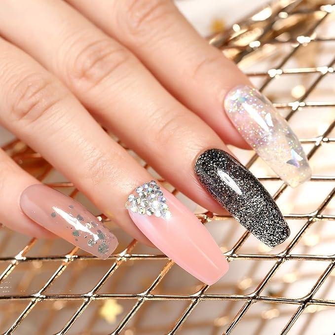 15ml Chameleon Poly UV Gel Temperature Color-Changing Black Nail Builder Gel Nail Enhancement Trial Kit LED Lamp Slip Solution Glitter Poly Builder Gel Nail 8PCS/Kit (Black Glitter)