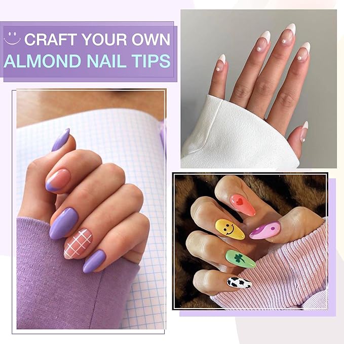Gellen Gel Tips Nail Extension Kit, Gel Nail Kit with 240Pcs Almond Tips, 3 in 1 UV Glue for Nail Tips, Prep Dehydrator and Primer, U V LED Cure Lamp, Decorations for DIY Manicure Set