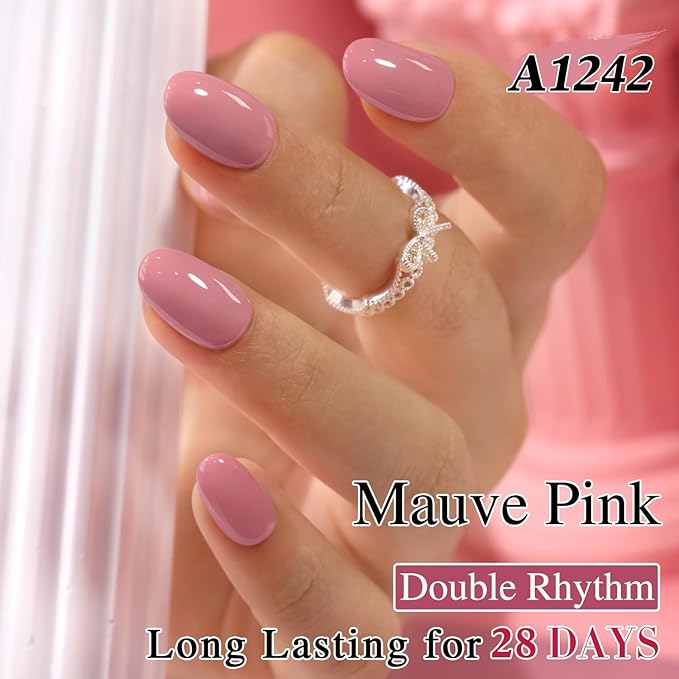 Double Rhythm 0.5 Oz Gel Nail Polish Neutral Natural Same Color Same Bottle Translucent Light Milky Pastel 15ML Manicure French Design Art DIY at Home (Mauve Pink-A1242)