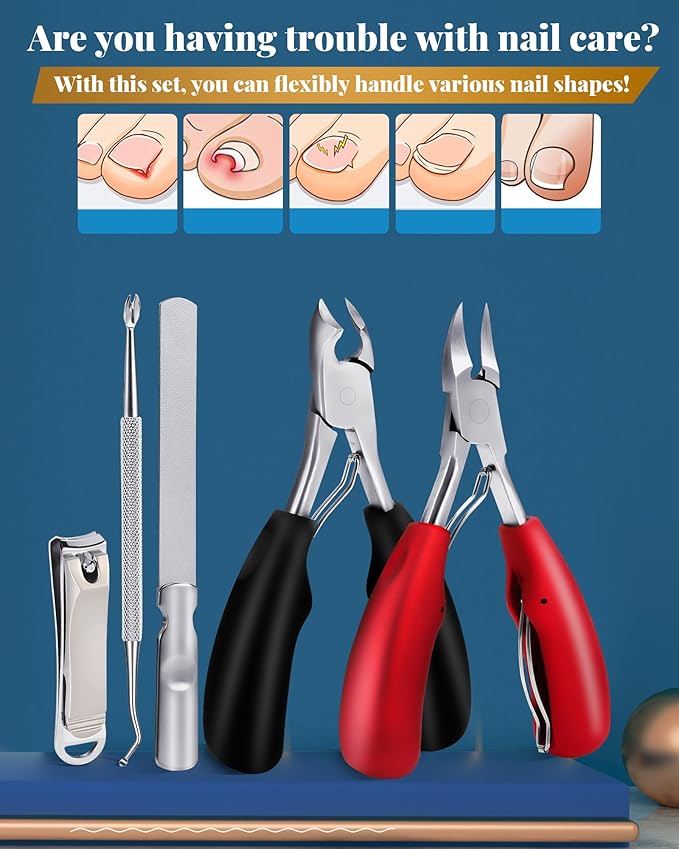 5Pcs Toenail Clippers Set for Ingrown Toenail & Thick Toenails,Nail Clippers Set for Seniors Men Women,Ingrown Toenail Clippers,Professional Heavy Duty Toenail Clippers for Thick Toenails