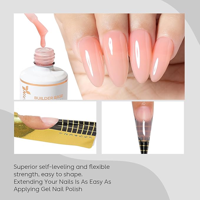 Nicedeco Hema Free Builder Nail Gel Polish 15ML 8 in 1 Builder Base Gel Cruelty Free Vegan Strengthener Gel Hard Gel Builder Extension Nail Gel -007