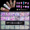 1 Box 21 Grid Mocha Opal Rhinestones for Nails 600 Pcs Multi Shapes Nail Rhinestone Gems Nail Jewels with 2500 Pcs Crystal Rhinestones Diamonds Nail Dotting Pen Kits for Nail Art Craft Acrylic Nails