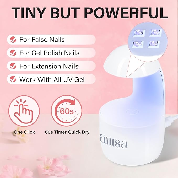 AILLSA Gel Nail Tips Kit Short Square Nail Tips 240pcs with 2 In 1 Nail Glue Base Coat and Nail Dehydrator, Nail Extension Kit with Nail Lamp Top Coat for Starters Home Salon