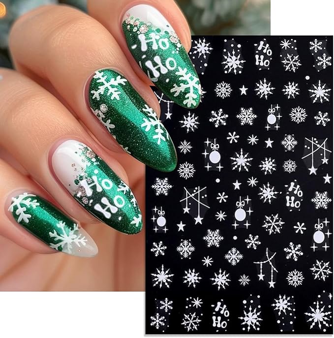 Large Snowflake Nail Stickers, Christmas Snow Self-Adhesive Nail Art Decals for Women Girls DIY Winter Sweater Pattern Knitted Manicure (4 Sheets)